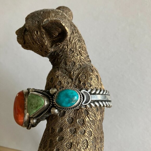 Wonderful Unique Vintage Navajo Cuff by Albert Jake in Sterling-Turquoise-Spiny - Picture 8 of 9